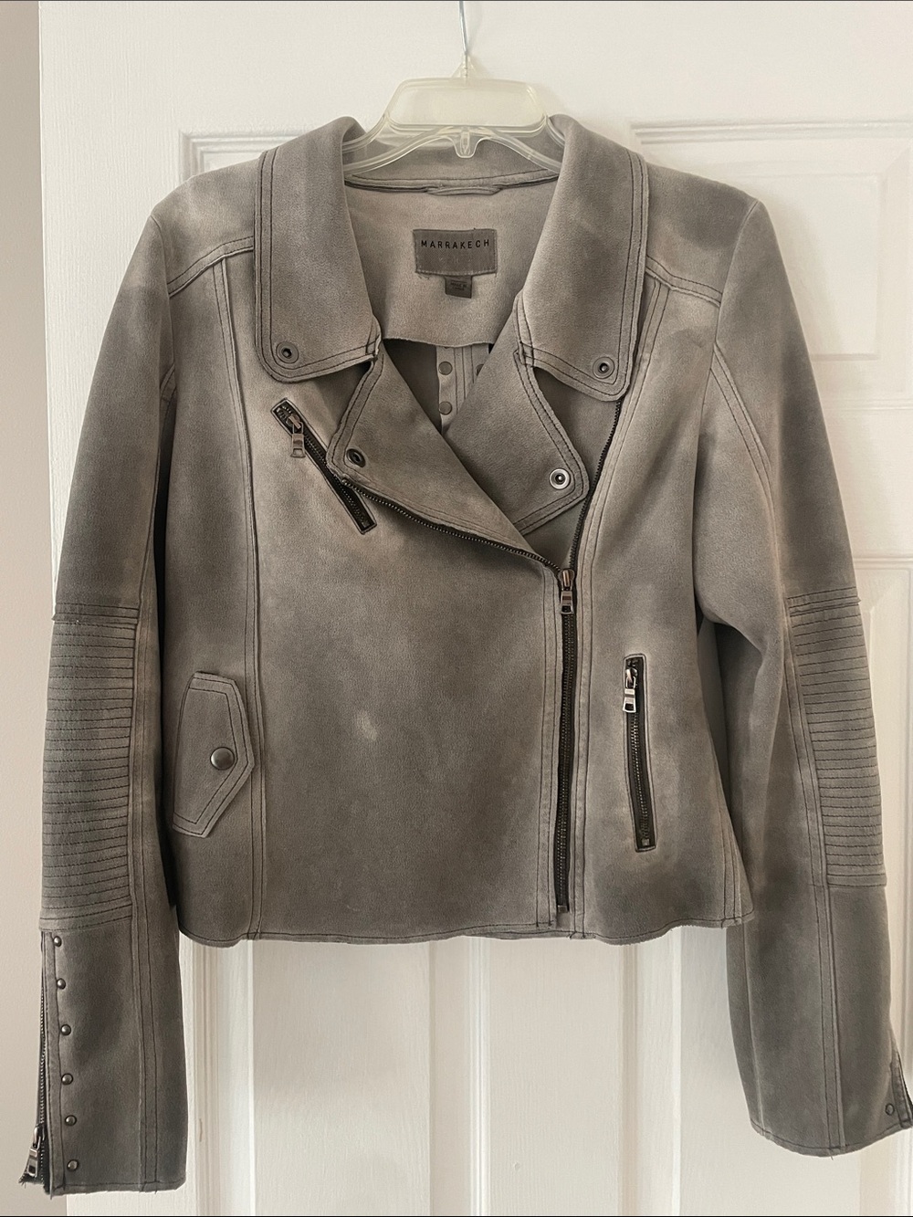 Marrakech Women's Gray Faux Suede Moto Jacket